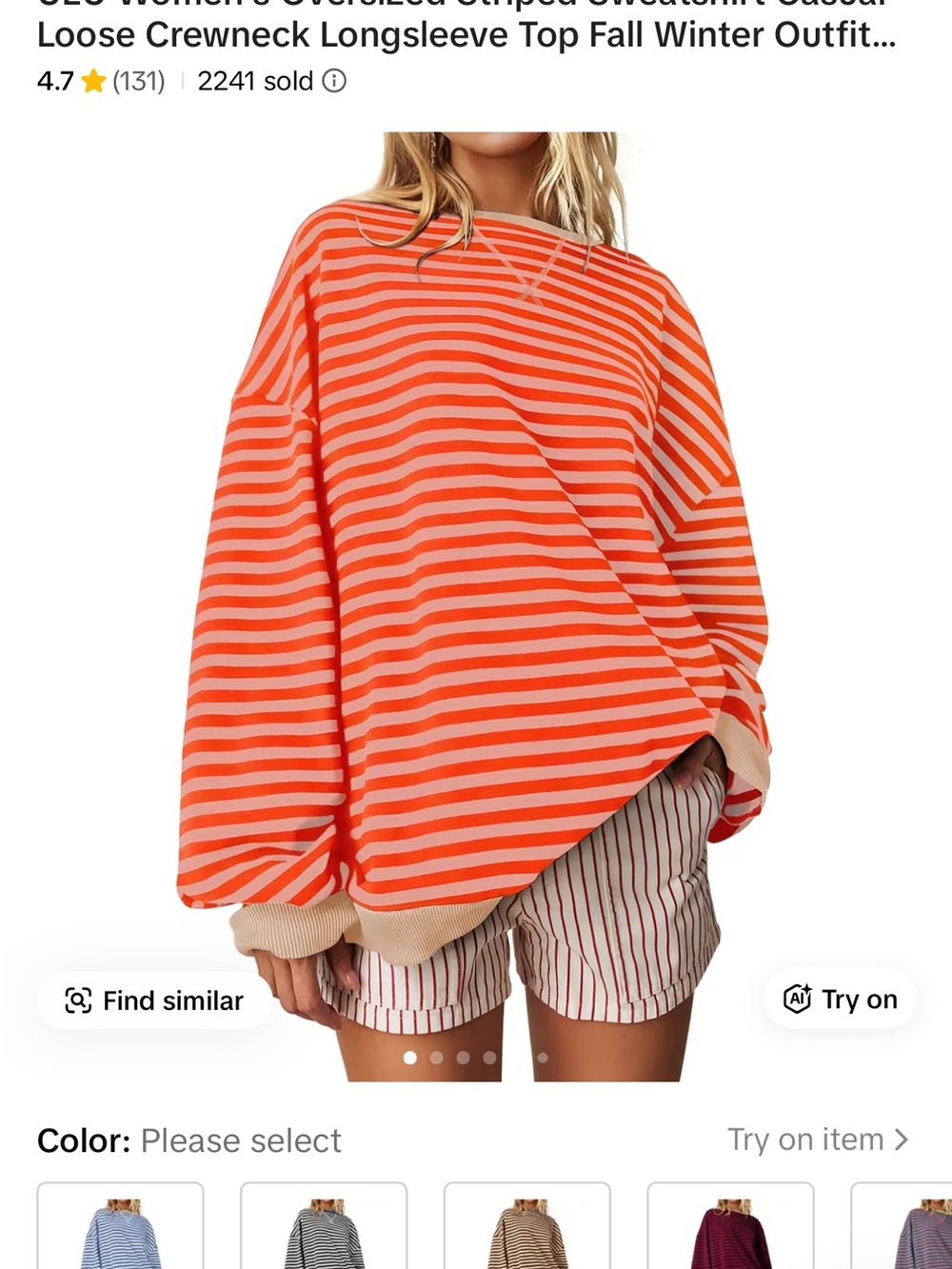 Striped Oversized Crewneck Sweatshirt - Orange/Beige